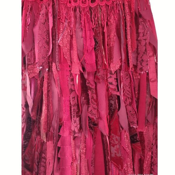 Ravishing Red RagArt Maxi Skirt Bohemian Festival Handmade Up Cycled Size S/M - Picture 9 of 9